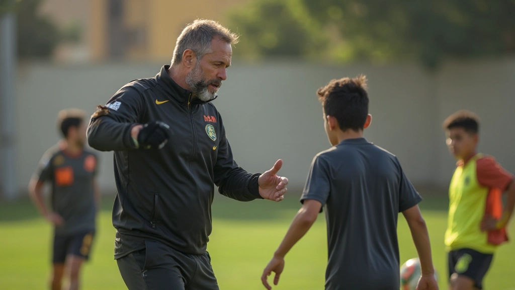 مدرب يشرح تقنية التمرير الصحيحة لمجموعة من لاعبي الناشئين