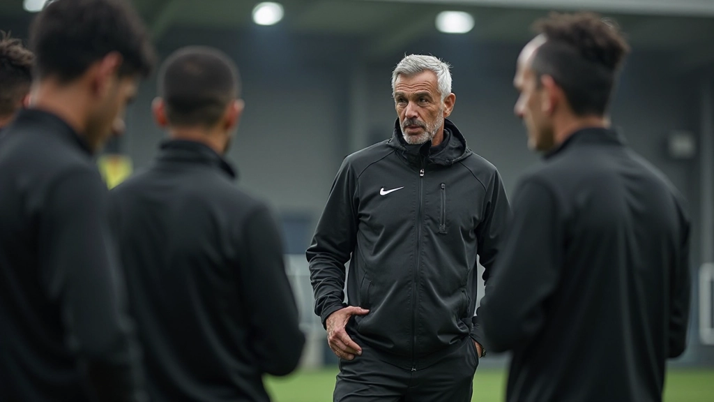 مدرب كرة قدم يحلل التكتيكات على لوحة استراتيجية مع فريق