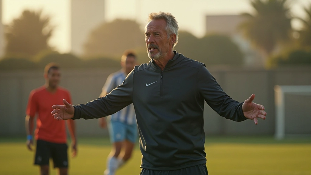 مدرب كرة قدم محترف يوجه اللاعبين أثناء التمرين على الملعب