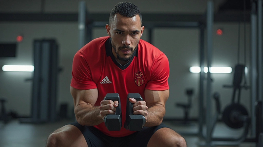 لاعب كرة قدم احترافي يقوم بتمرين قوة متقدم في ملعب حديث