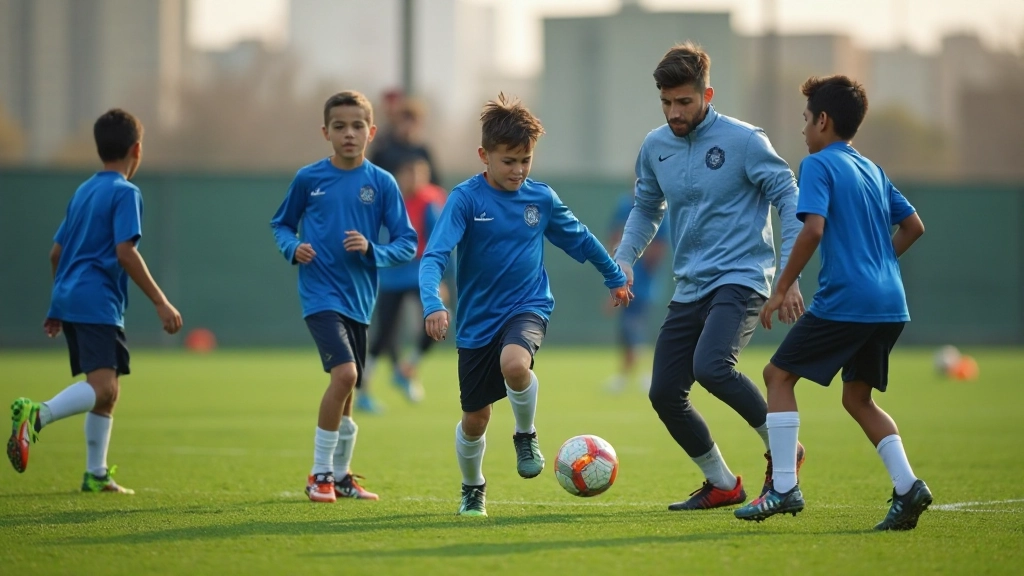 مجموعة من لاعبي الناشئين يشاركون في تمرين جماعي تنافسي